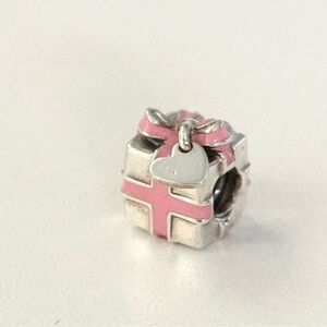 Pandora 925 Pink Enamel Wrapped With Love Gift Box Bow Ribbon Rare Bead Charm